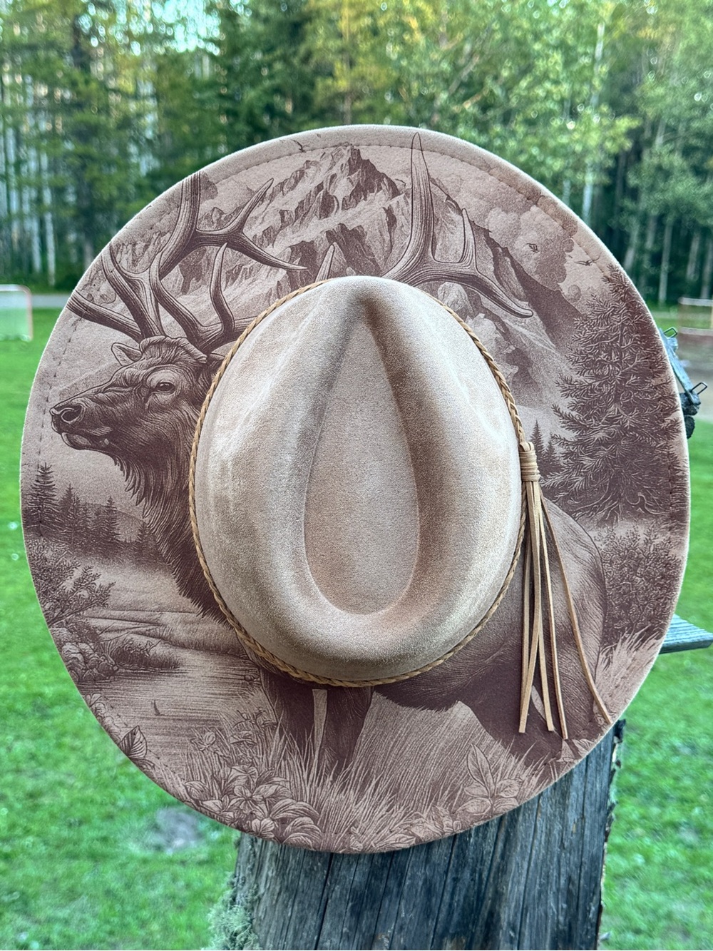Custom burned wide brim hat